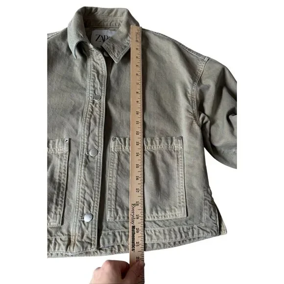 Zara Oversized Jacket Shacket Utility Cotton Green Small - Picture 5 of 10